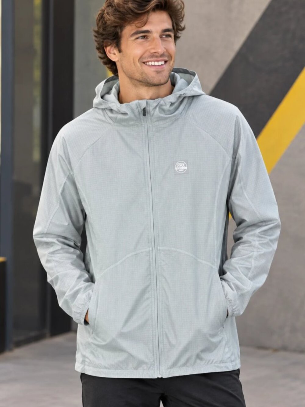 Men’s Skechers Ventures Endurance Running Jacket Medium Light Gray Hooded Full Z